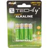 TECHLY Blister 4 Batterie High Power Mini Stilo AAA Alcaline LR03 1.5V